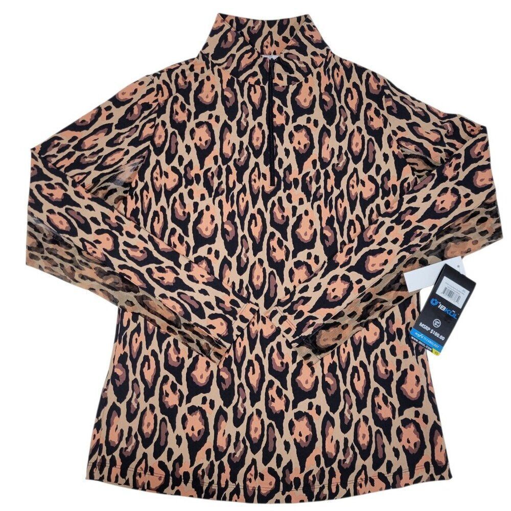 IBKUL Top Womens XS Leopard‎ Long Sleeve Mock Neck Golf Shirt UPF 50 Athleisure